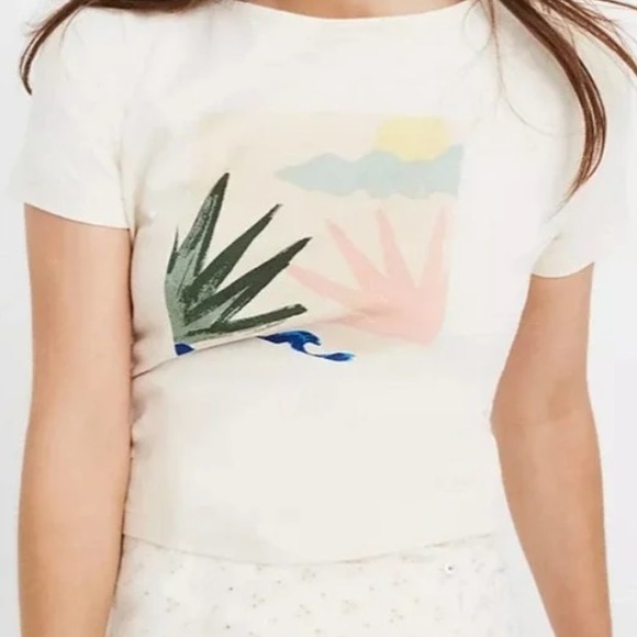 Madewell Botanical Graphic Setlist Boxy Tee Cropped Ivory - Picture 2 of 9